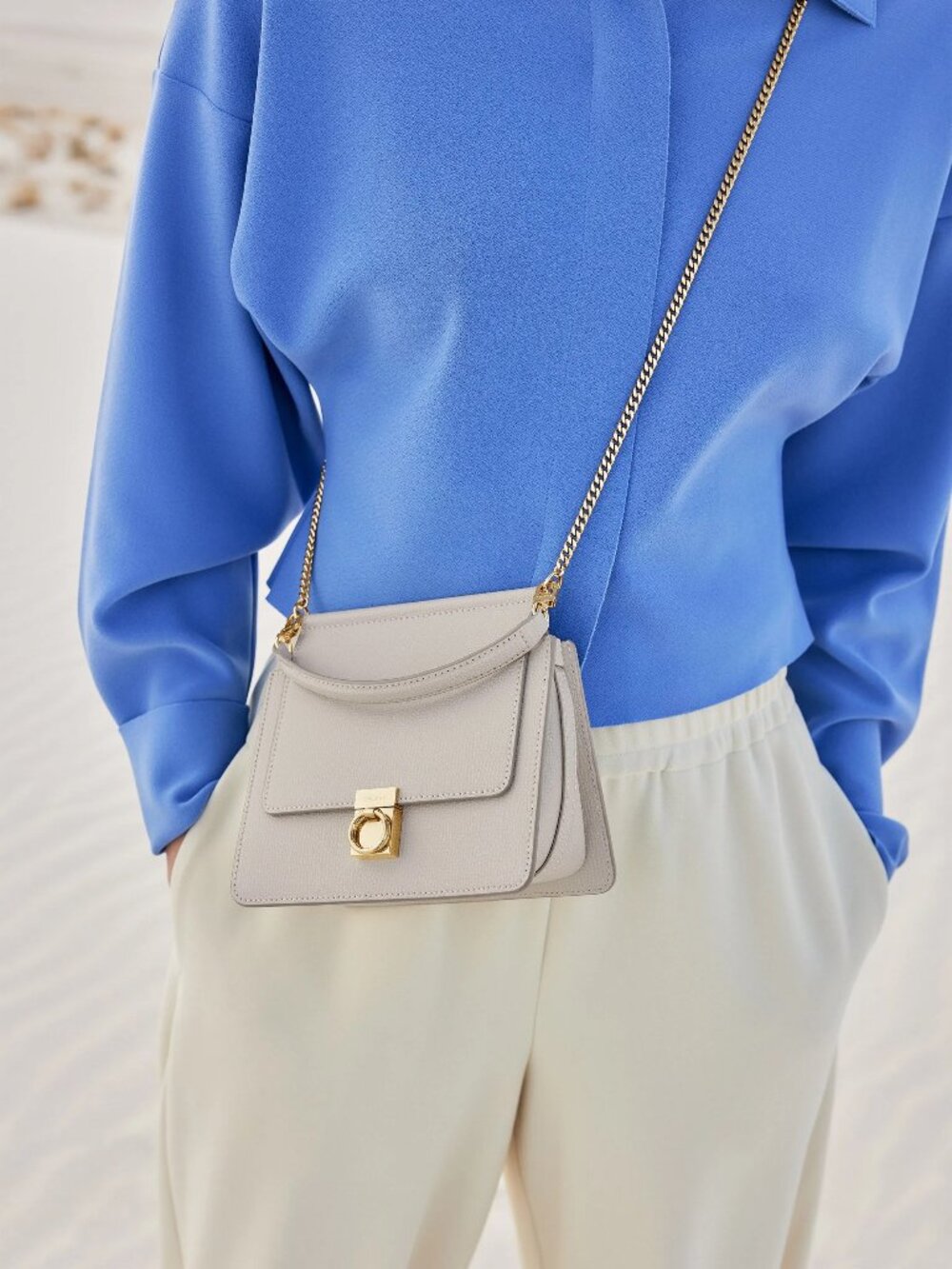 Polène Numéro Sept Mini in Chalk Textured Leather